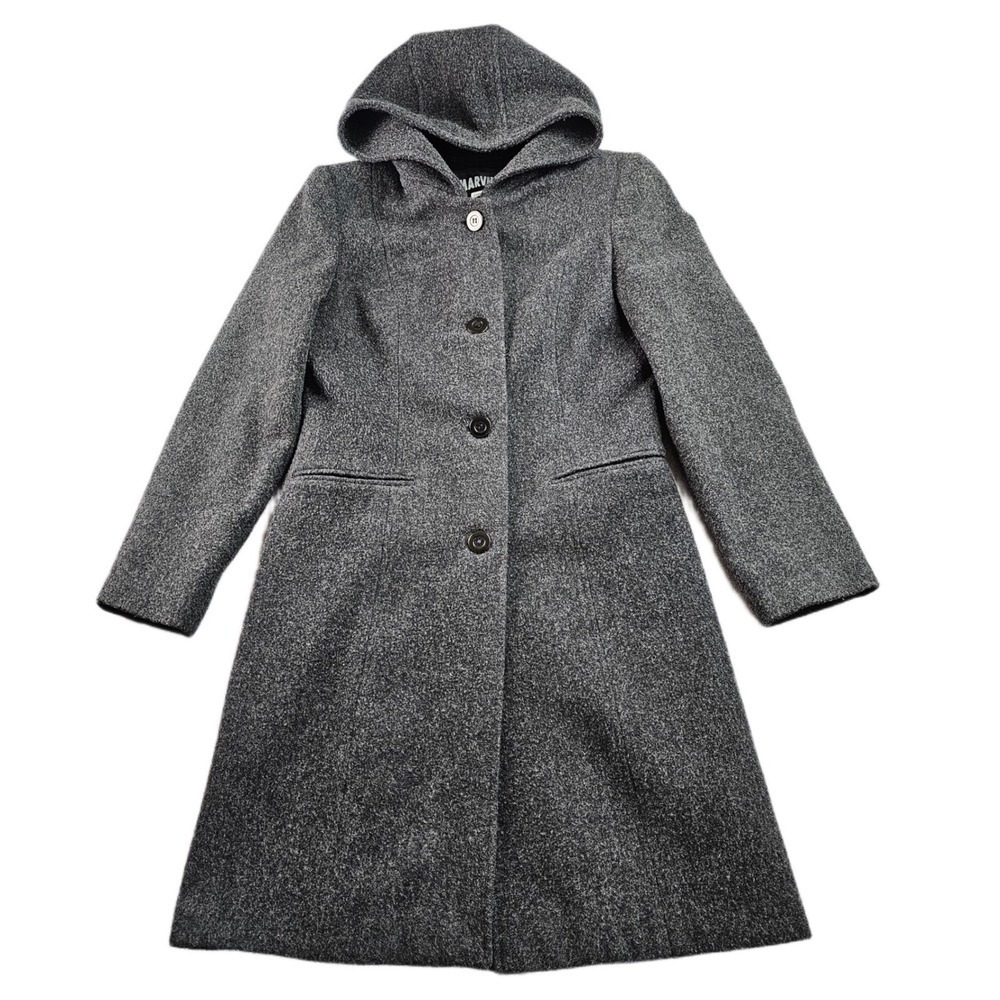 Marvin Richards Wool Hooded Coat Women' Medium Gray Long Sleeve Button Front USA